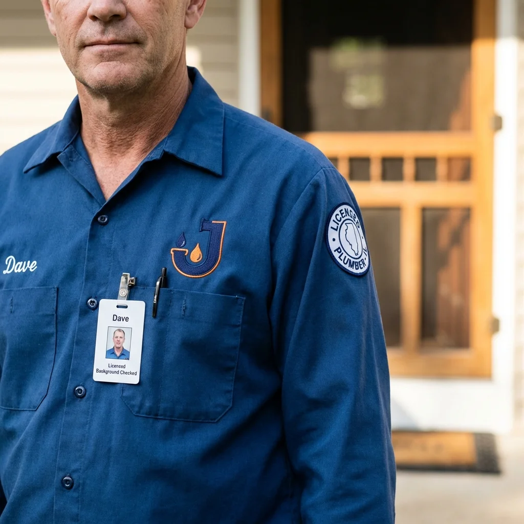 Licensed plumber showing ID badge in Ruidoso Downs, NM